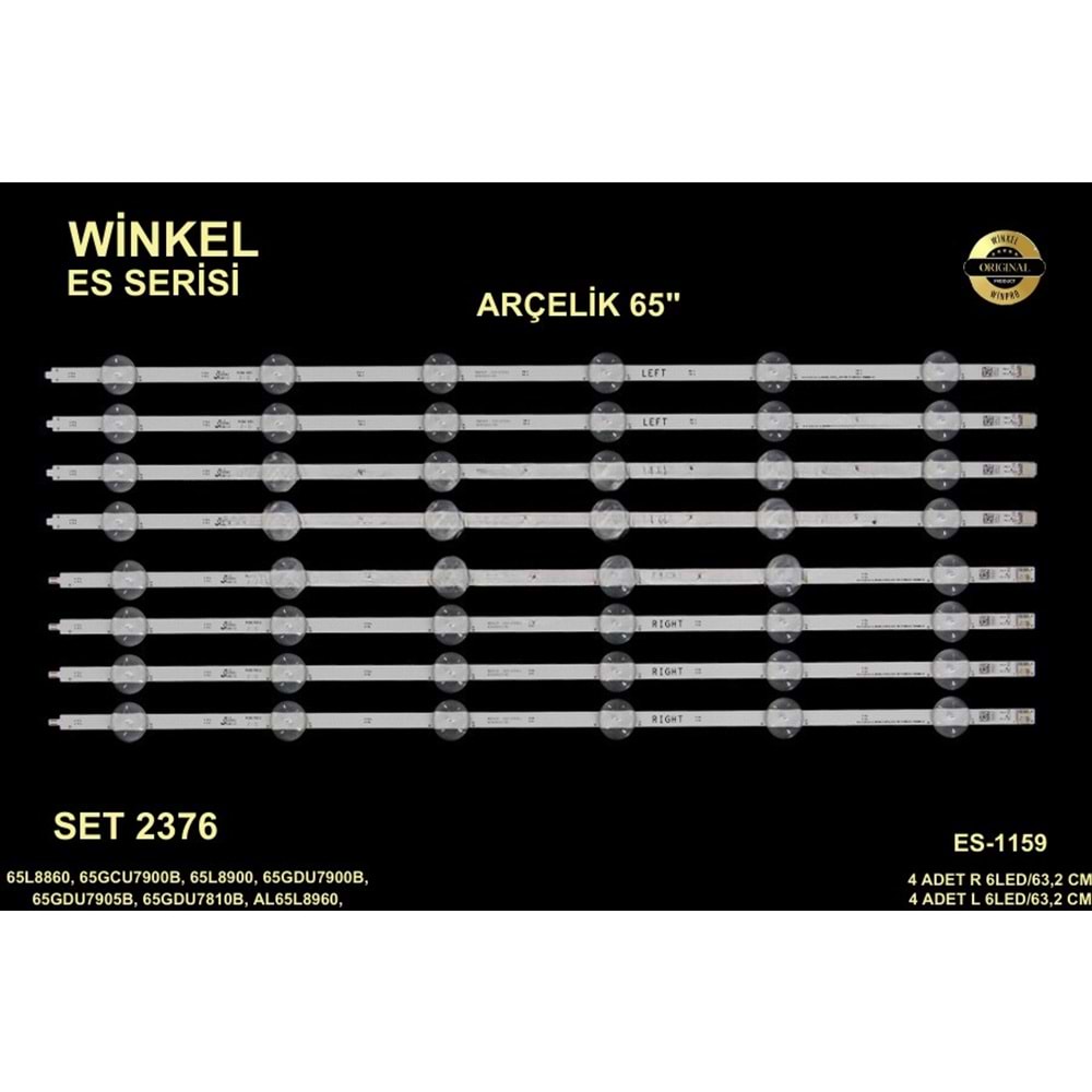 Arçelik Tv LED BAR 65 inç 8 li takım 8x6m 63,2 cm uyumlu tv kodları 65VLX8000BP 65L8860, 65GCU7900B, 65L8900, 65GDU7900B, 65GDU7905B, 65GDU7810B, AL65L8960 WCG606, WCM606 284277-C1