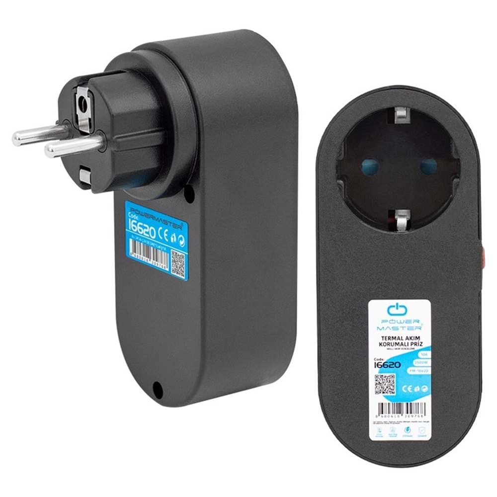 Powermaster Oval Kasa Siyah Tekli Termal Akım Korumalı Priz (10A-2500W) PM-16620 323037