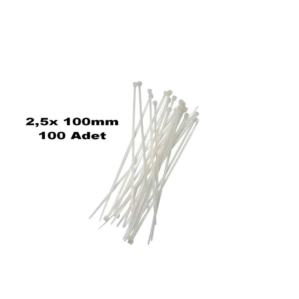 2,5x 100mm ( 10cm) BEYAZ PLASTİK KABLO BAĞI 100 ADET 341010