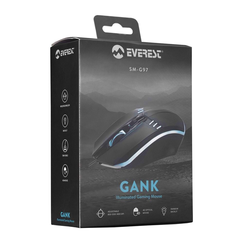 Everest SM-G97 Gank USB Rainbow Aydınlatmalı Mouse Siyah 411028