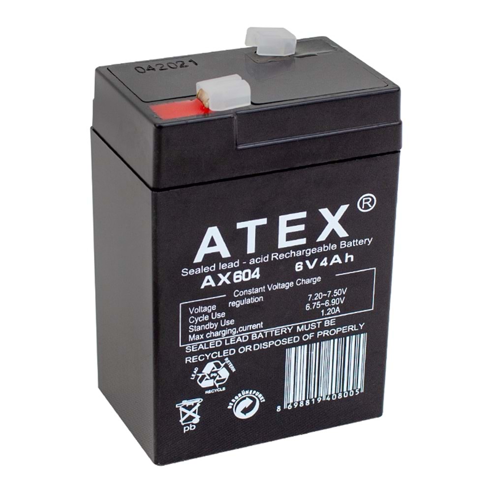 Atex Ax-604 Akü 6 Volt - 4 Amper Işıldak Aküsü (70 X 48 X 101 Mm) 663053