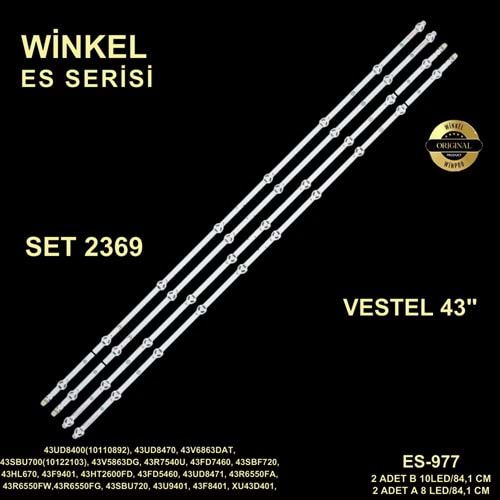 Vestel Seg Regal Tv LED BAR 43 inç 4lü takım A2-8m 80 cm B2-10m 84 cm uyumlu tv kodları 43UD8470 43U9401 SEG 43SBU720 TELEFUNKEN XU43G521 JL.D430A1330-078HS-M_V01 284248-D2