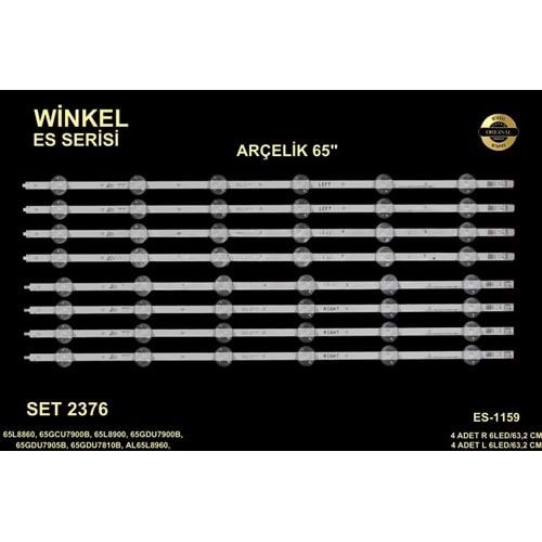 Arçelik Tv LED BAR 65 inç 8 li takım 8x6m 63,2 cm uyumlu tv kodları 65VLX8000BP 65L8860, 65GCU7900B, 65L8900, 65GDU7900B, 65GDU7905B, 65GDU7810B, AL65L8960 WCG606, WCM606 284277-C1