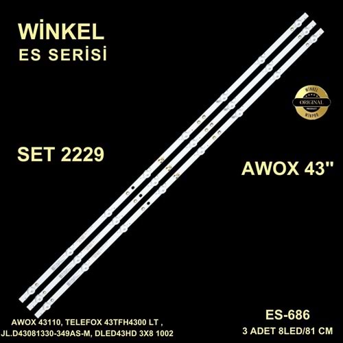 AWOX 43 inç 3 lü 81CM uyumlu tv kodlarI 43110 AWOX 43110, TELEFOX 43TFH4300 LED BAR BACKLIGHT , JL.D43081330-349AS-M, DLED43HD 3X8 1002 , 31.11.043000015 02 , AWOX U4300STR , AWX-10943ST 284297 K12