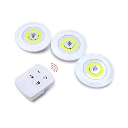 Rewel 3 lü Kumandalı yapışkanlı kablosuz pilli Led Spot Lamba ışıldak 312026