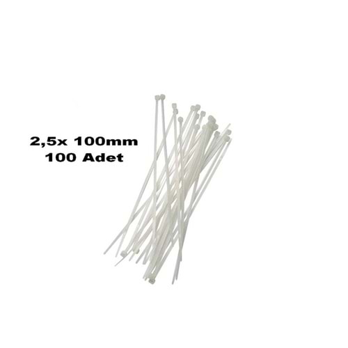 2,5x 100mm ( 10cm) BEYAZ PLASTİK KABLO BAĞI 100 ADET 341010