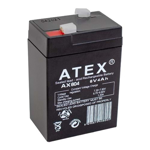 Atex Ax-604 Akü 6 Volt - 4 Amper Işıldak Aküsü (70 X 48 X 101 Mm) 663053