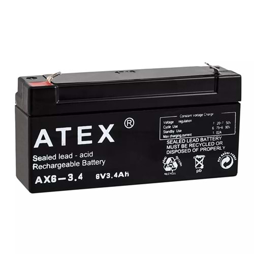 Atex Ax6-3.4 6 Volt - 3.4 Amper Yatık Akü (12.5x6x3cm) 663055