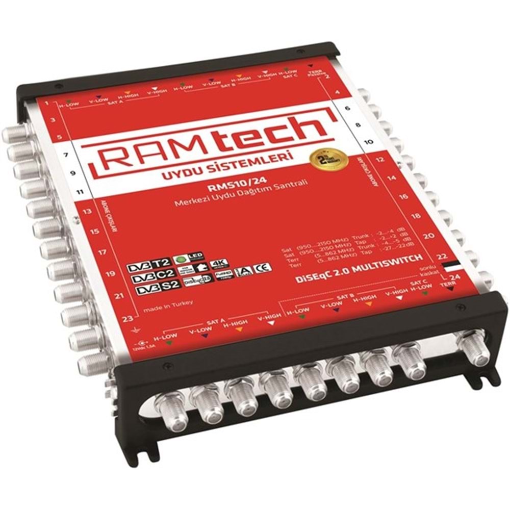 Ramtech Rt-10/24 Kaskatlı/Sonlu Uydu Santral MultiSwitch + Adaptör 130016