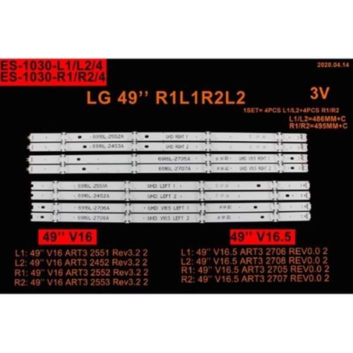 LG Tv LED BAR 8 li takım 2x49,6cm 2x48,7cm 2x48,7 2x49,6cm uyumlu tv kodları 49UH650V , 49UH661V , 49UH6090-UJ BUSWLOR 6916L-2552A, 49UH6090-UJ BUSWLOR 284129-B8