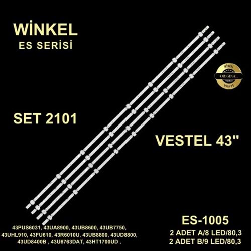 Vestel Seg Regal Tv LED BAR 43 inç 4lü takım A2-8m 80,3 cm B2-9m 80,3 cm uyumlu tv kodları 43UB8600 284249 D6